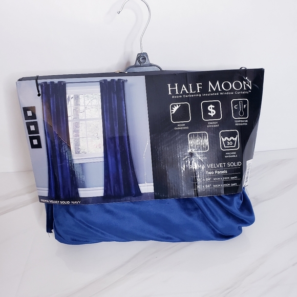 Prima Two Panel Velvet Darkening Insulated Window Curtains Navy Blue 38" X 84" - Picture 2 of 16